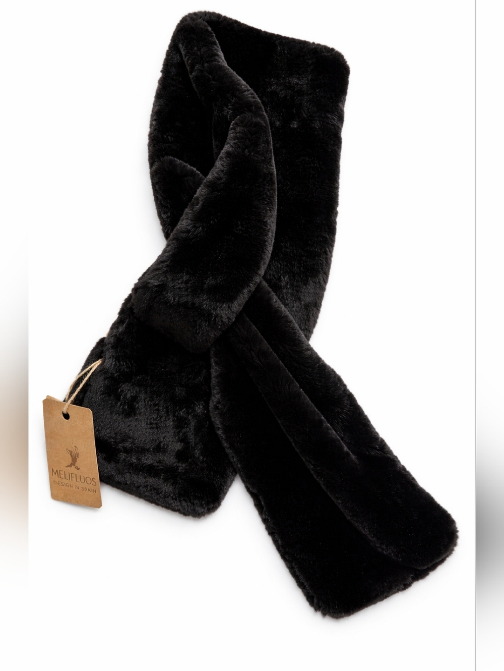 Melifluos Black Faux Fur Pull Through Scarf Soft Plush Winter Wrap NWT
